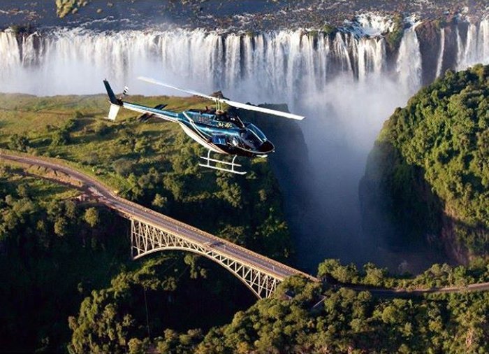 Helicopter flight over Victoria Falls