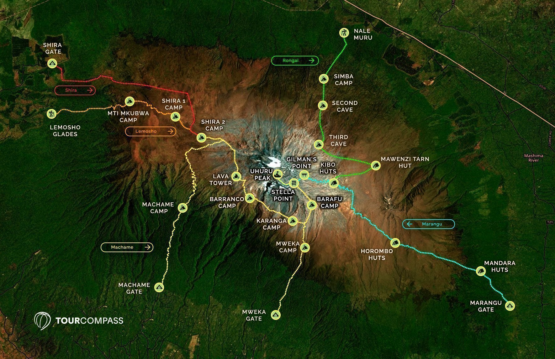 map of all kilimanjaro routes