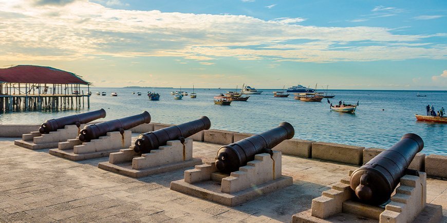 Cannons on the waterfront in Stone Town, Zanzibar
