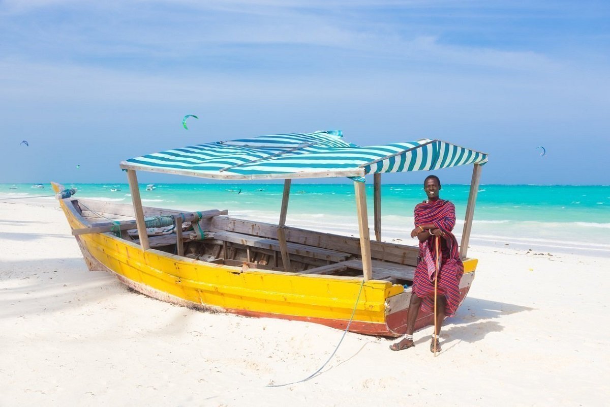Traditional colorful wooden boat on Zanzibar