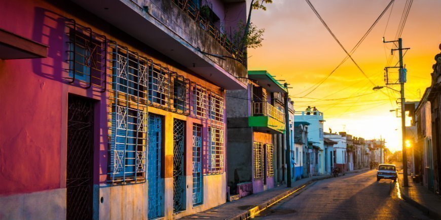 sunset over cuban street