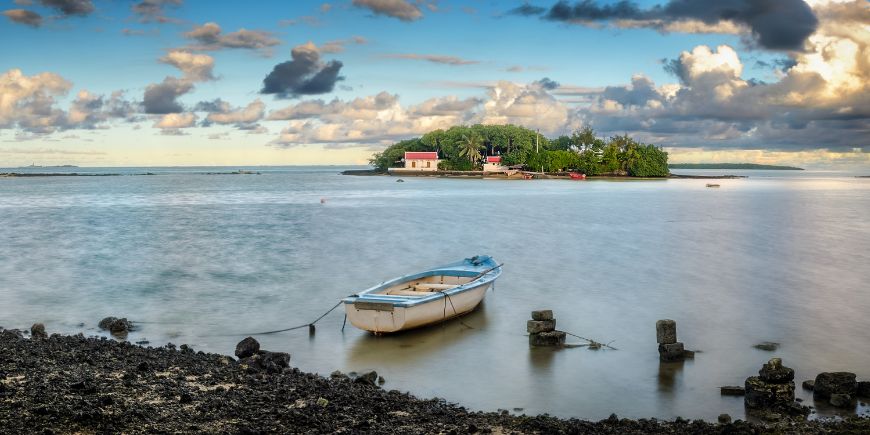 Boat in the harbour of Mahebourg city