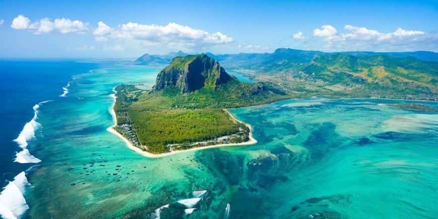 Aerial view of Mauritius from above