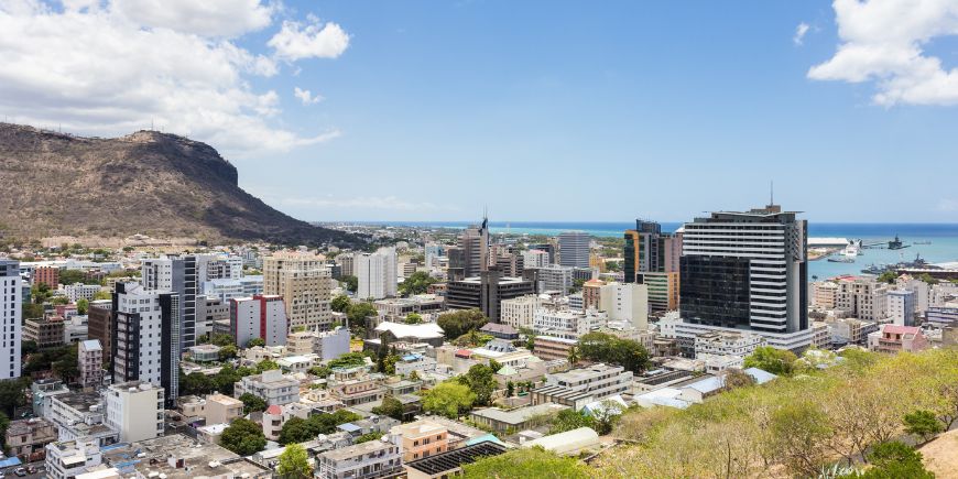 Udsigt over Port Louis i Mauritius fra Fort Adelaide