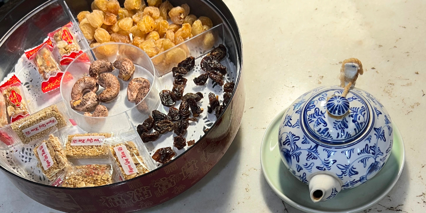 Jasmine tea and Vietnamese snacks
