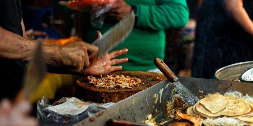 Food being cooked at a street kitchen Mexico