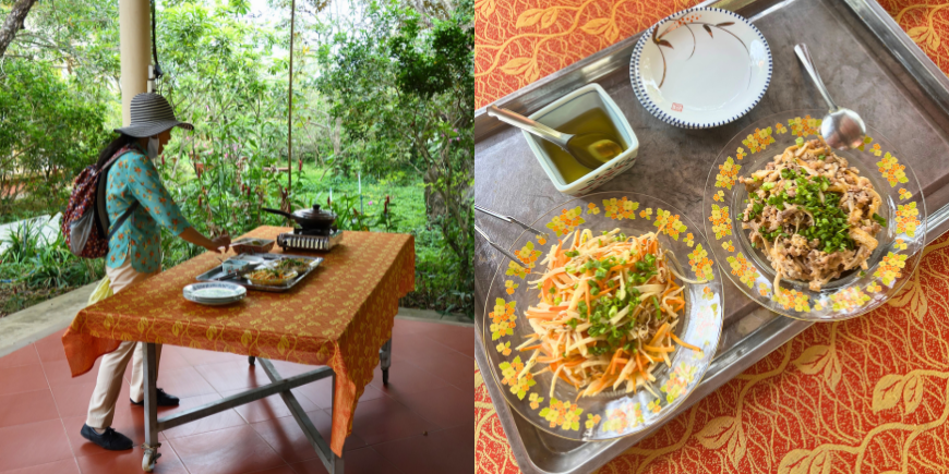 Collage of a cookery class in the Mekong Delta