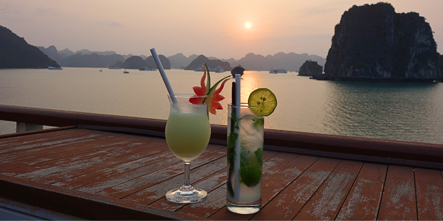 Drink at sunset Ha Long Bay cruise