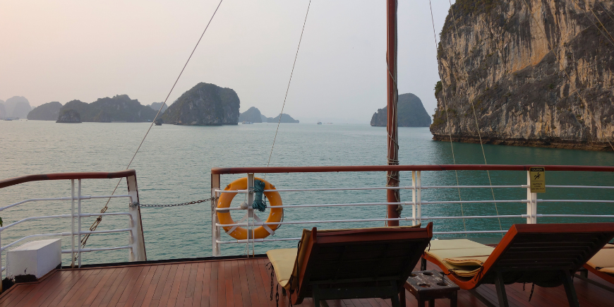 View from the sun lounger Ha Long Bay cruise