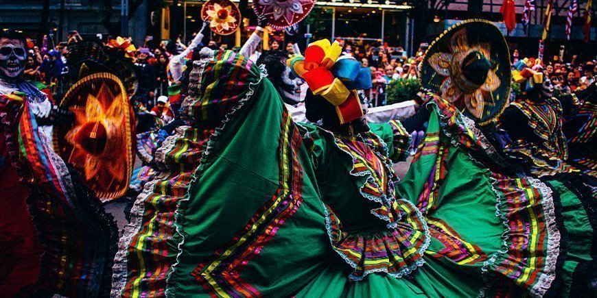 Colourful parade on Day of the Dead