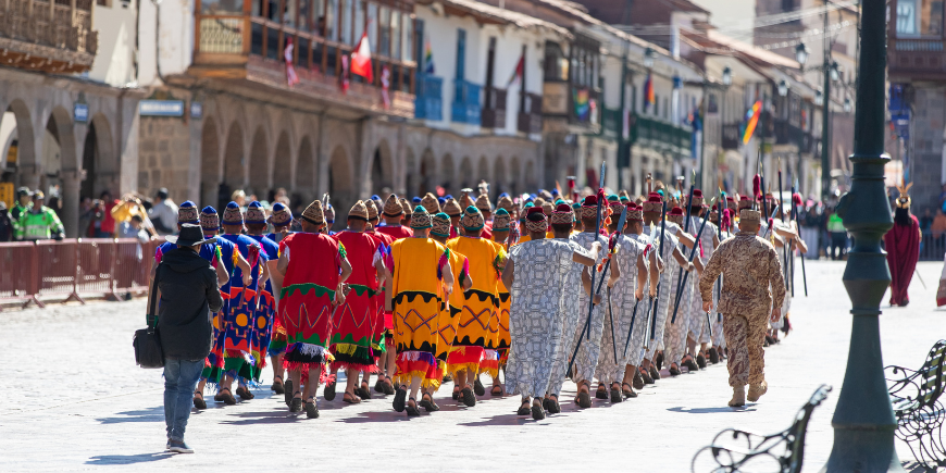 Parade with Inca costumes for festival in Cusco