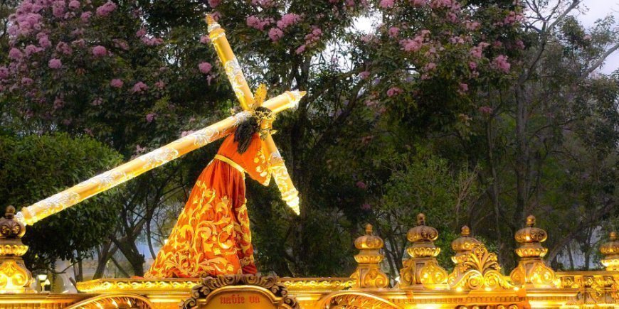Statue of Jesus with the cross on his back for Easter celebration in Guatemala