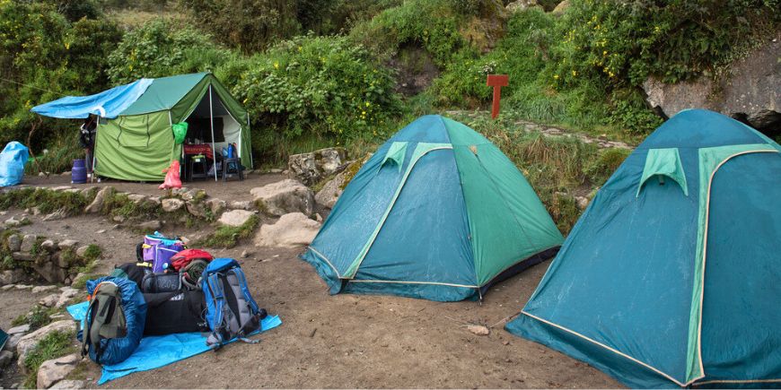 Tents on Inca trail to Machu Picchu