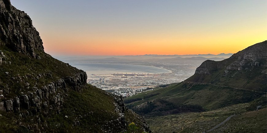 View of Cape Town from Table Mountain at sunrise