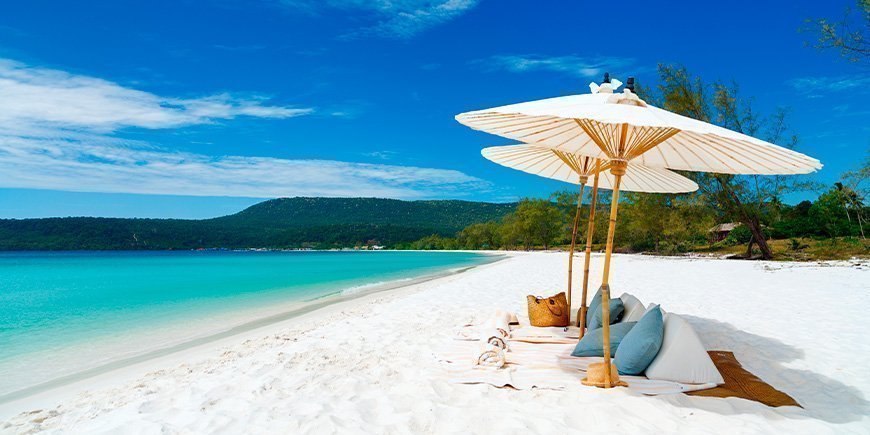 White sand beach on Koh Rong Island in Cambodia.