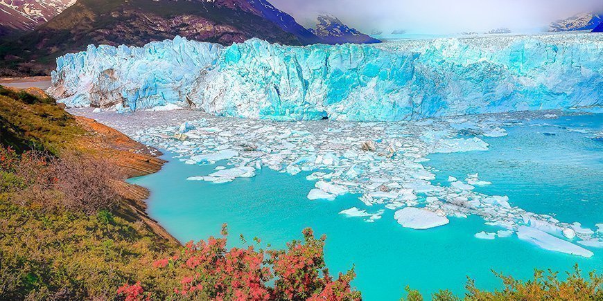Perito Moreno Glacier in spring landscapes.