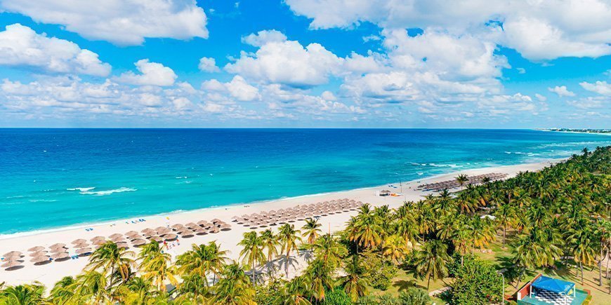White beach and blue water at Varadero in Cuba.