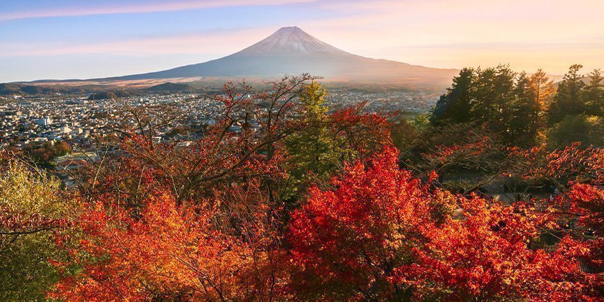 Autumn colours and views of Mount Fuji in Japan.