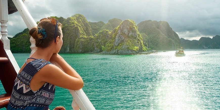 Woman looking out over Ha Long Bay