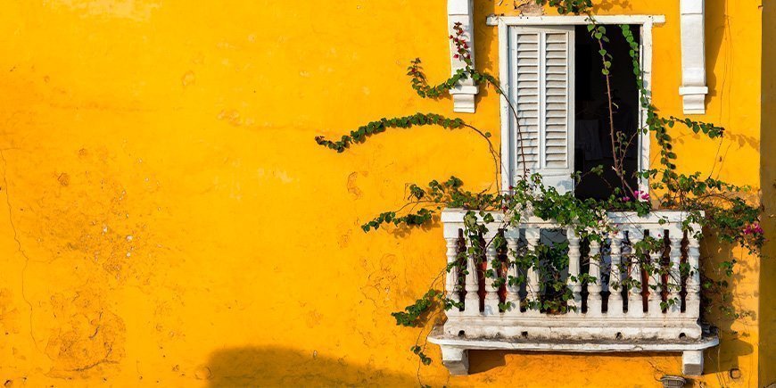 Colourful balcony in Cartagena, Colombia