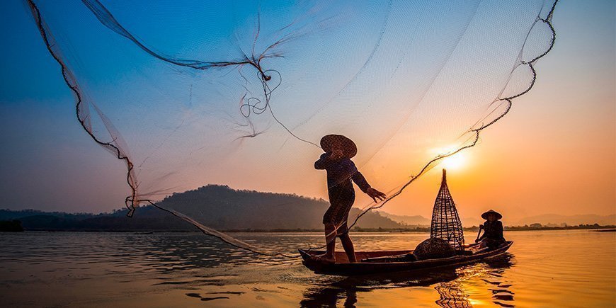 Fisherman in the Mekong in Vietnam