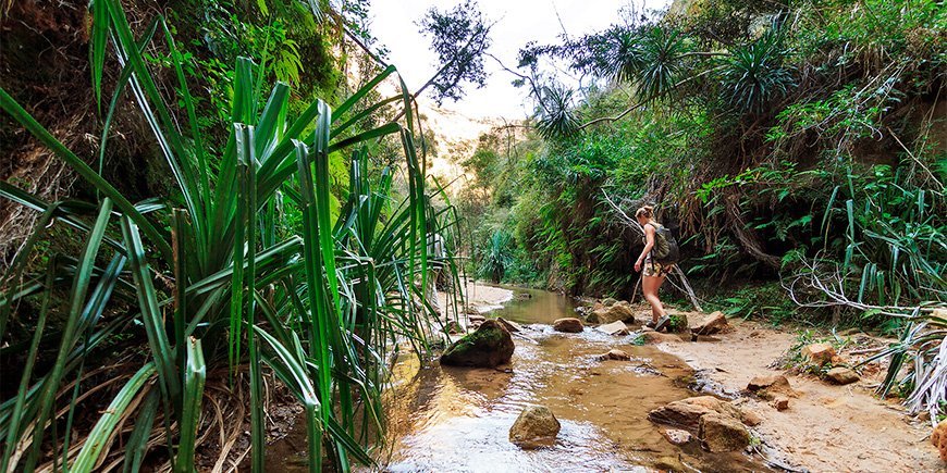 Woman hiking in Madagascar Isalo National Park