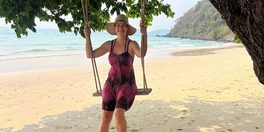 Our colleague Britta on a swing at the beach on Koh Samet