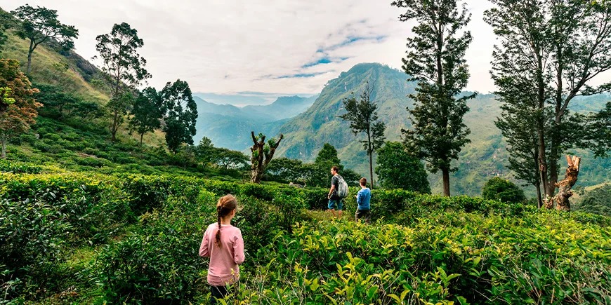 Father with two children in Ella, Sri Lanka