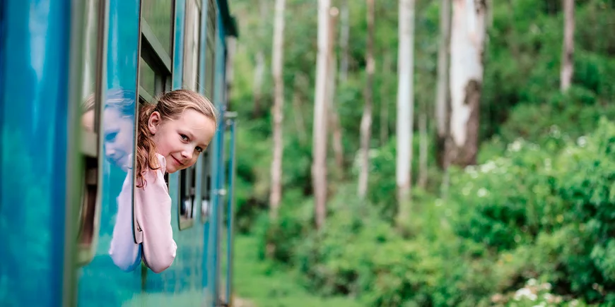 Girl on the train from Ella to Kandy in Sri Lanka