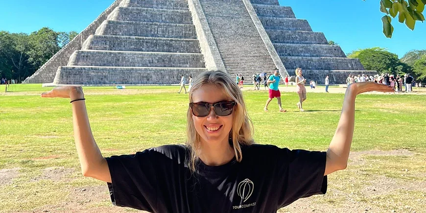 Nadia having fun at Chichén Itzá
