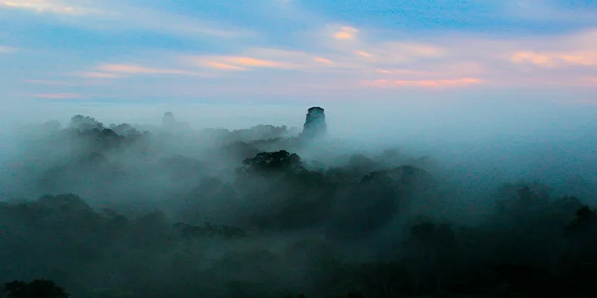 Blue sunrise at Tikal National Park in Guatemala