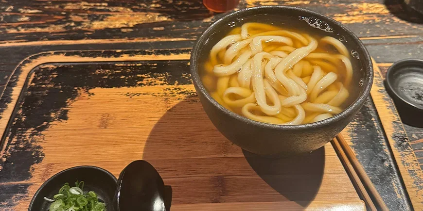 Udon noodles in clear broth