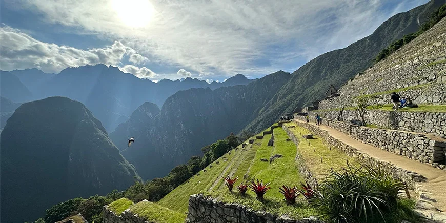 View from one of the upper terraces at Machu Picchu
