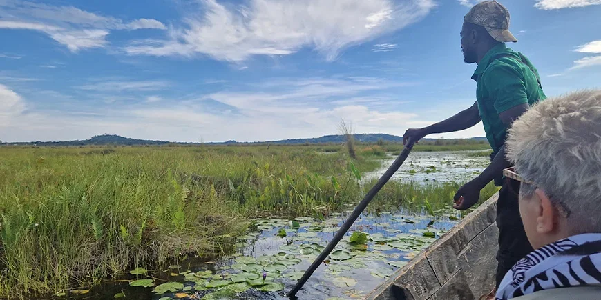 On a boat safari looking for the shoebill