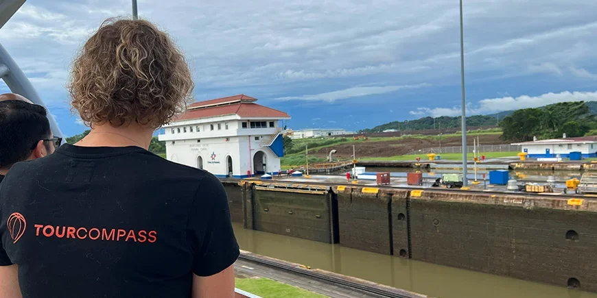 Meike from TourCompass at the Miraflores Locks at the Panama Canal