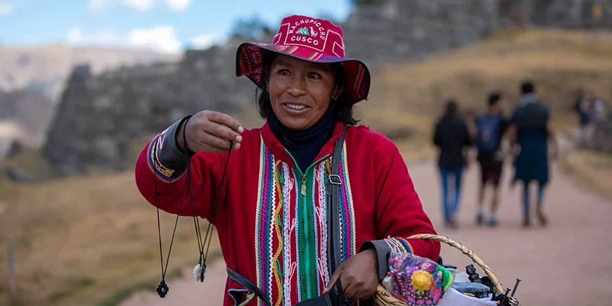 Local woman in Cusco, Peru, selling locally made jewellery