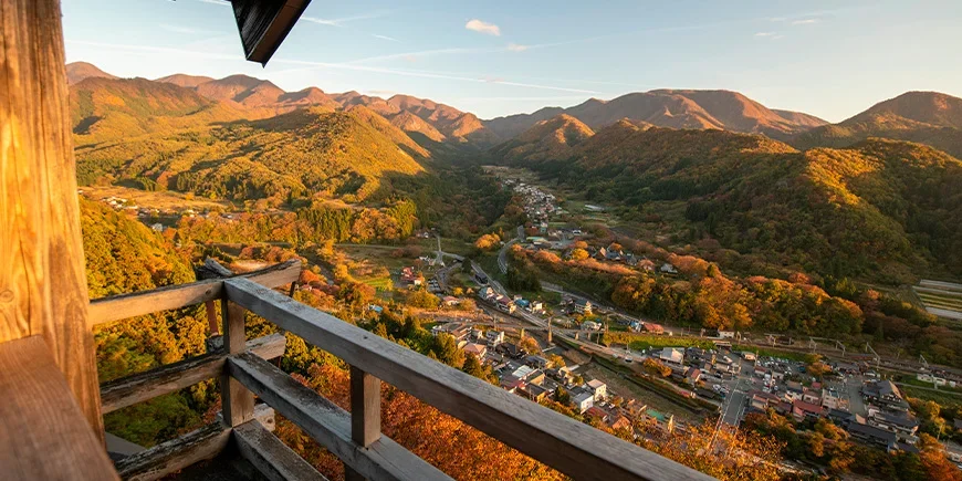 View from Yamadera Temple in Japan during autumn