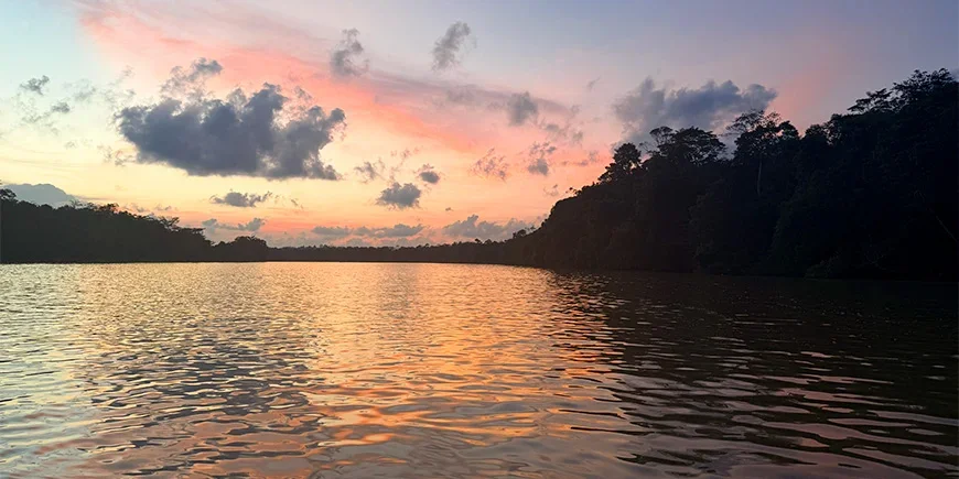 Beautiful sunset over the Kinabatangan River in Borneo
