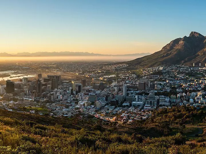 Cape Town seen from above in the sunset light