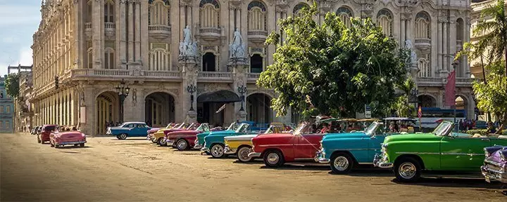 Red, retro American car at Varadero Beach in Cuba