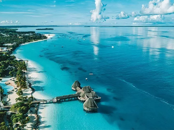aerial view of beach on zanzibar