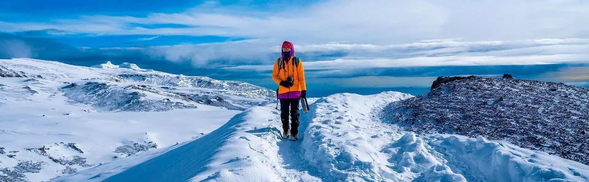 Hiker in the snow on Kilimanjaro