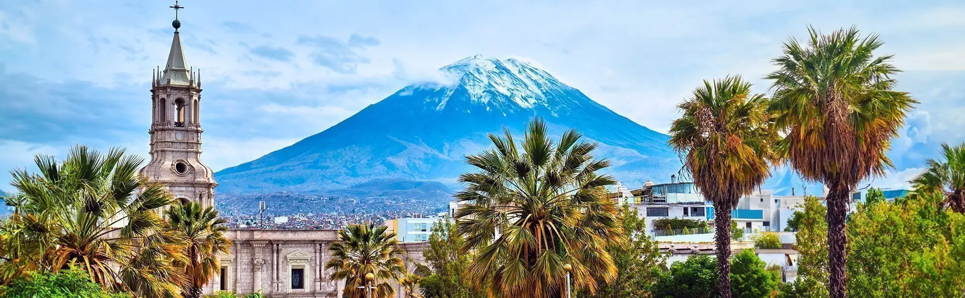 View of the volcano in Arequipa from the central square, Peru