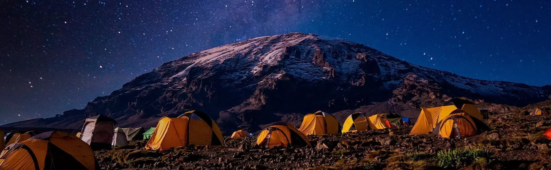 Camp under the stars in front of Kilimanjaro