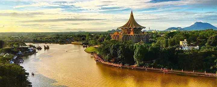 Evening sun over the Sarawak River in Kuching, Sarawak, Borneo