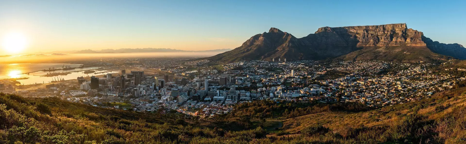 Cape Town seen from above in the sunset light