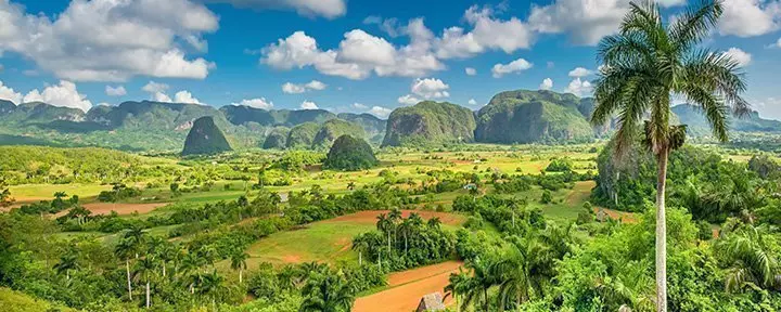 Aerial panoramic view of Viñalles Valley in Cuba
