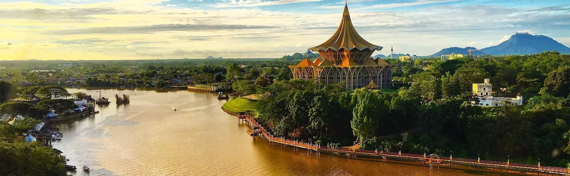 Evening sun over the Sarawak River in Kuching, Sarawak, Borneo